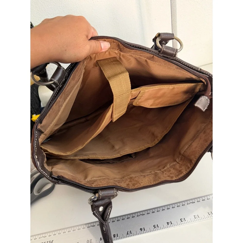 Brown Faux Suede Leather Laptop Tote Bag Professional Work Shoulder Bag 15in